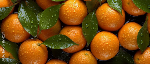 fresh tangerines background with drop of water, Generative AI