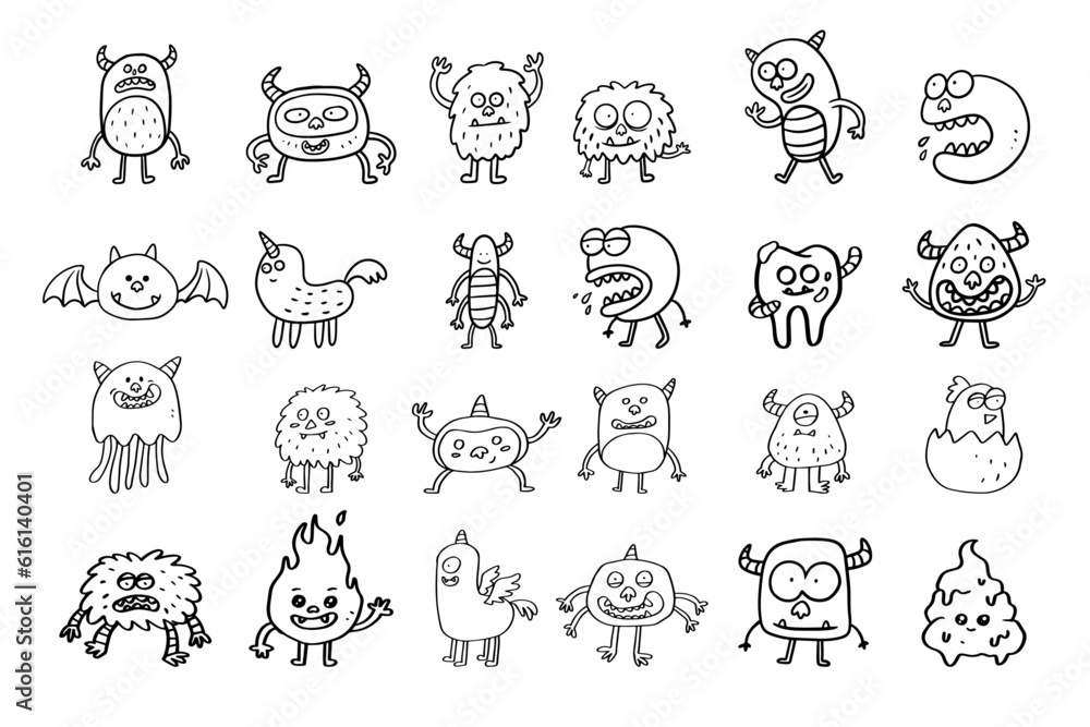 Collection of monster hand drawn illustration