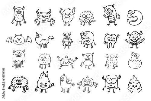 Collection of monster hand drawn illustration