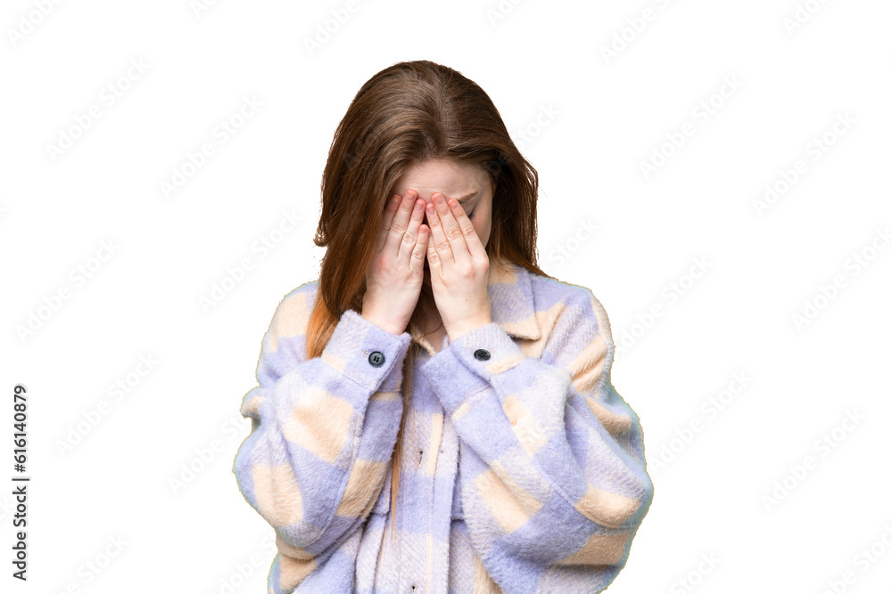 Young pretty woman over isolated chroma key background with tired and sick expression Young pretty woman over isolated chroma key background with tired and sick expression