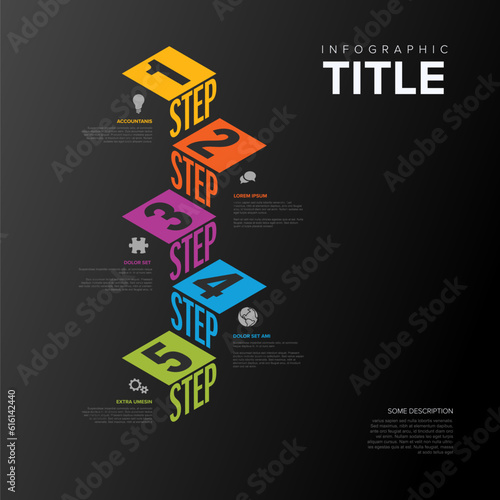 Infogrpahic dark vertical stairs steps diagram template