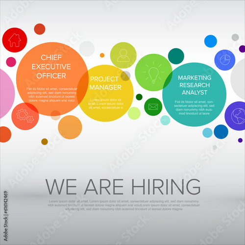 We are hiring minimalistic flyer template with position names on circle bubbles