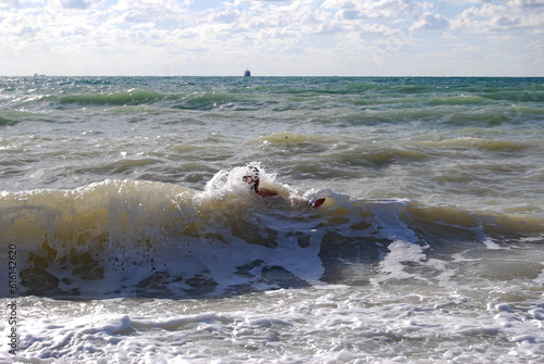 Storm on the sea on a summer sunny day.