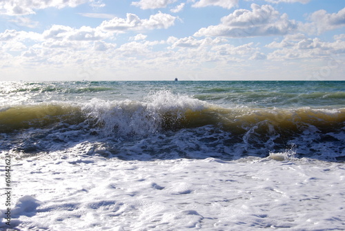 Storm on the sea on a summer sunny day.