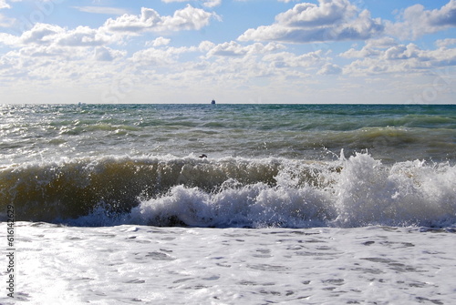 Storm on the sea on a summer sunny day.