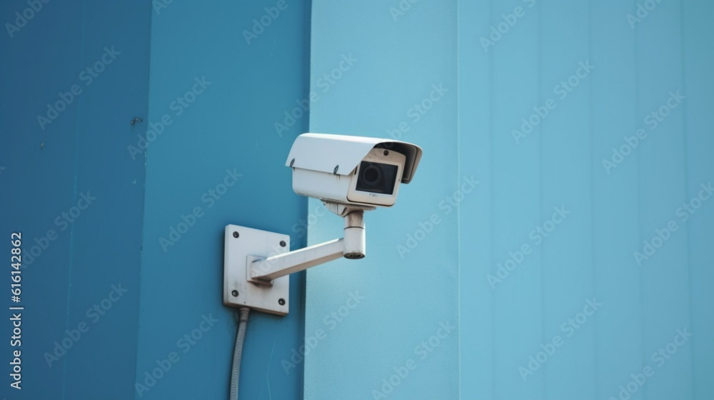 CCTV surveillance camera on a blue wall created with generative AI