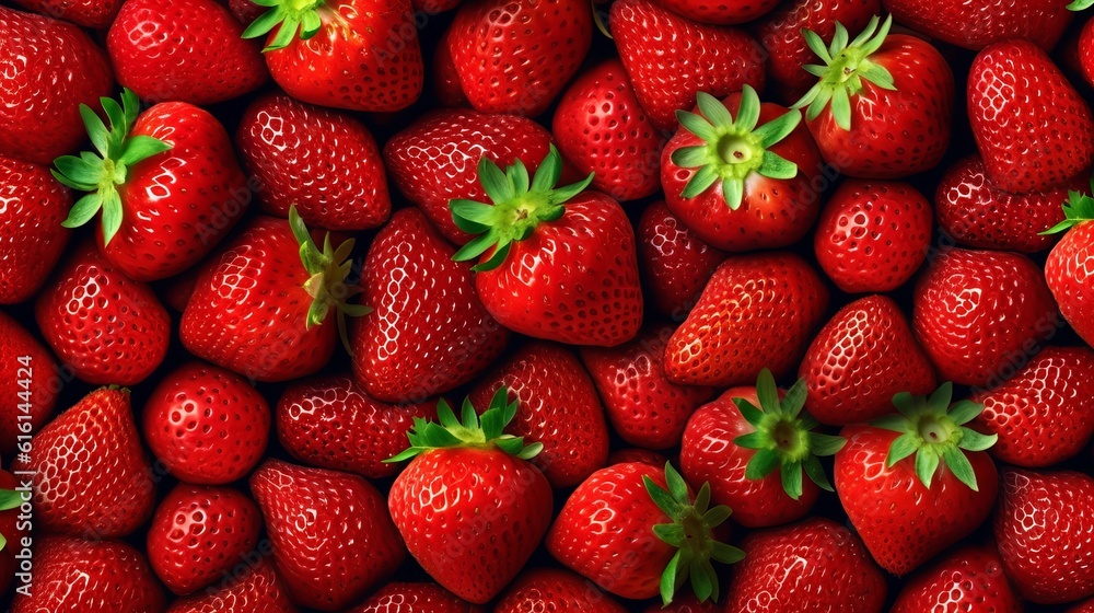 Strawberries. Monochromatic background with fruits. Useful fragrant berries of different sizes, dietary snack, generative AI Strawberries. Monochromatic background with fruits. Useful fragrant berries of different sizes, dietary snack, generative AI