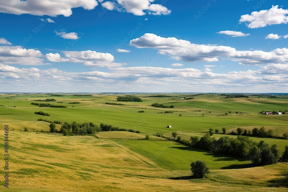 Natural landscape of outdoor farms under the blue sky and white clouds