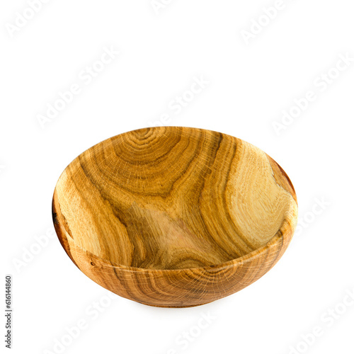 Wooden bowl isolated on white .