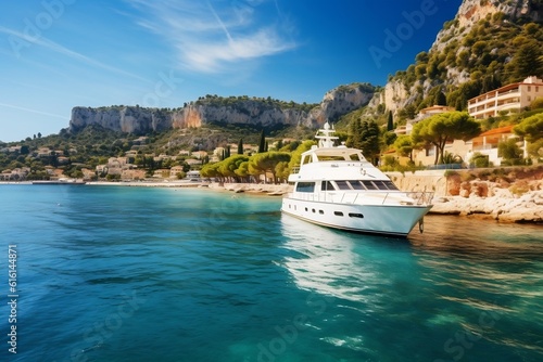 Luxurious yachts anchored at the breathtaking French Riviera, Generative Ai