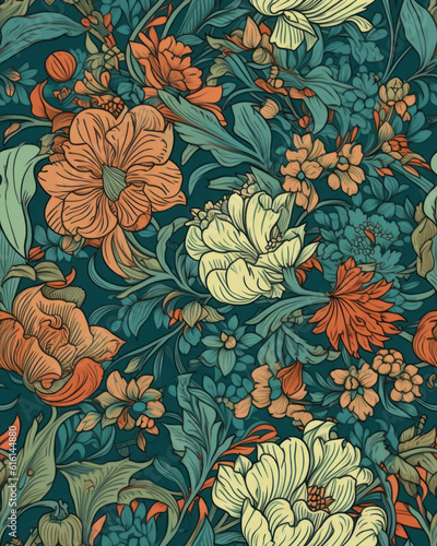 Seamless pattern with beautiful flowers in neutral pastel colors, generative ai