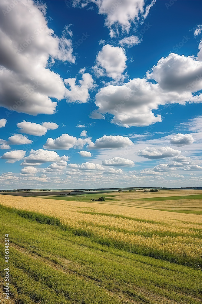 Natural landscape of outdoor farms under the blue sky and white clouds