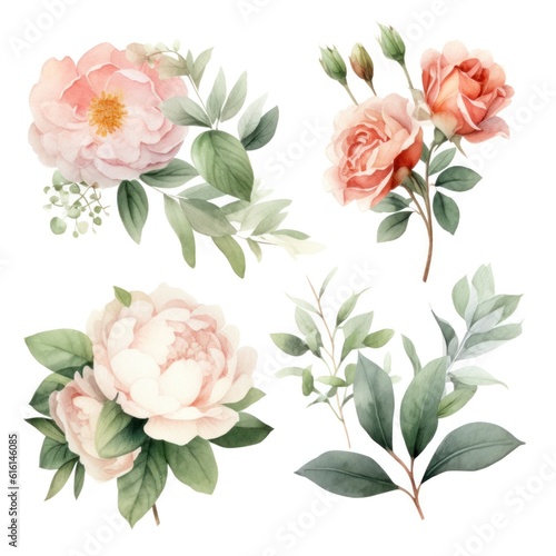 Colorful Roses, plants and leaves in Minimalistic Artistry © New Visuals