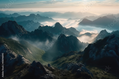 The fog and natural scenery on the outdoor mountain peak