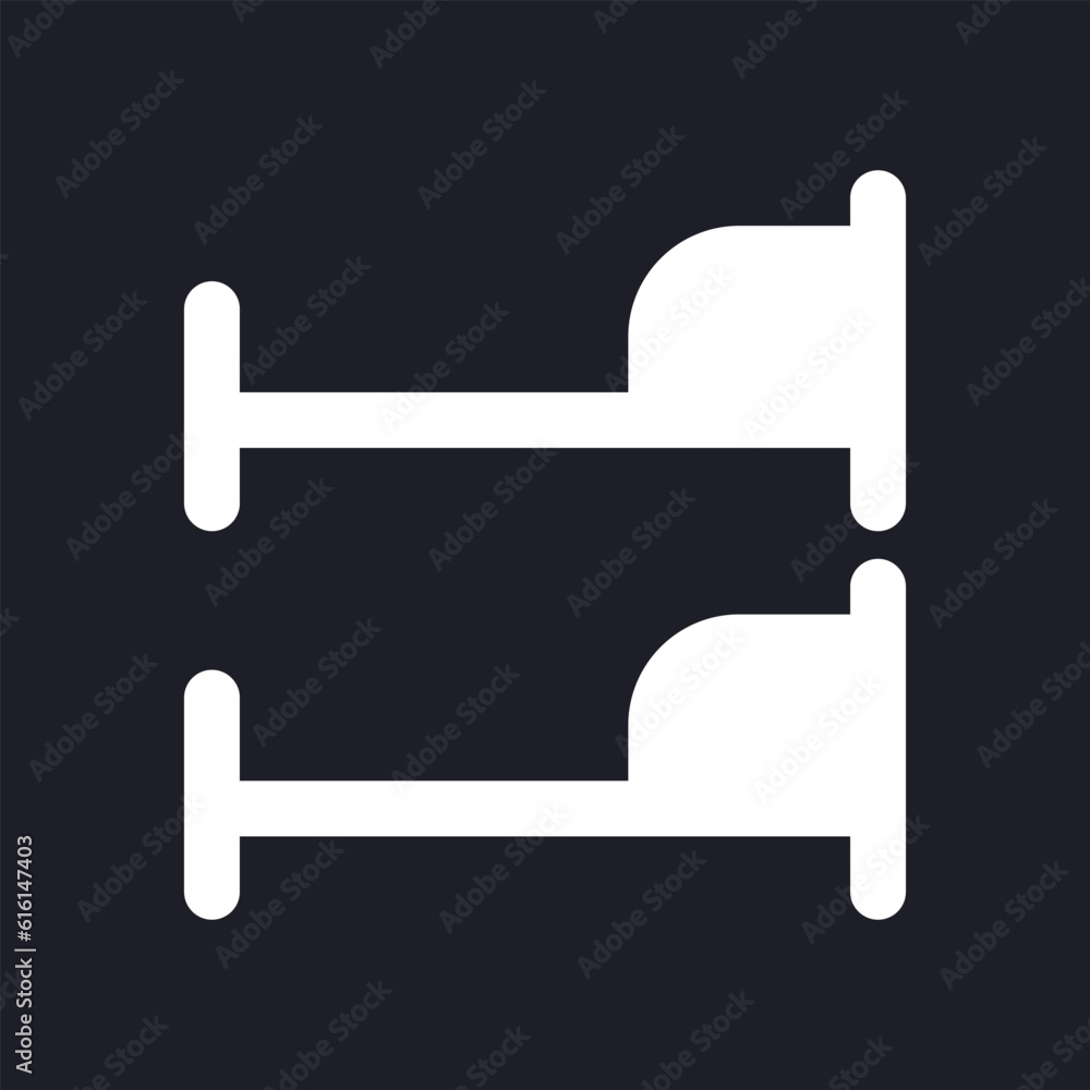Bunk bed dark mode glyph ui icon. Kids bedroom arrangement. User interface design. White silhouette symbol on black space. Solid pictogram for web, mobile. Vector isolated illustration Bunk bed dark mode glyph ui icon. Kids bedroom arrangement. User interface design. White silhouette symbol on black space. Solid pictogram for web, mobile. Vector isolated illustration