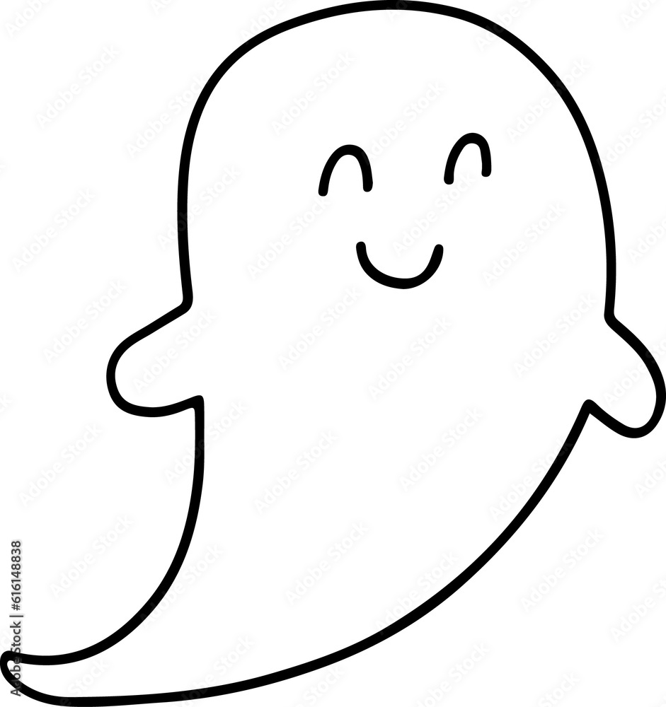 Fototapeta premium Cute doodle halloween ghost. Simple coloring card holidays design element, nursing