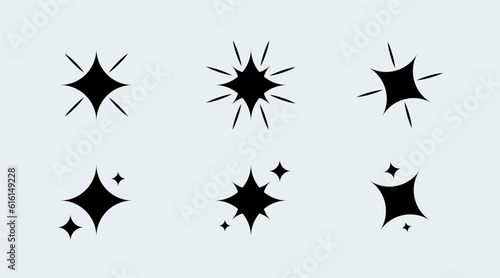 Sparkle star signs collection. Sparkling decoration in black colors.