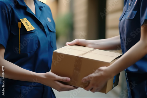 The parcels of the parcel send to the package through the service. The consignment hand submits the customer to the delivery of the delivery person's box. © 昊 周