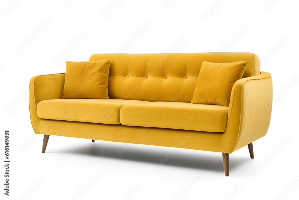 Curry Color Sofa in Minimalism Isolated On White Background: AI Generated Image Curry Color Sofa in Minimalism Isolated On White Background: AI Generated Image