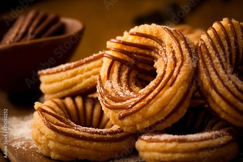 Hot chocolate churros homemade for a delicious warm breakfast latin american food
