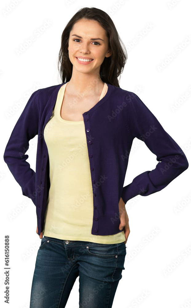 Friendly Young Woman Standing with Hands on Hips - Isolated Friendly Young Woman Standing with Hands on Hips - Isolated