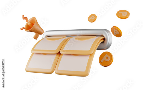 Payment with dollar bills. 3D illustration. Online shopping. Cash payment promotion announcement