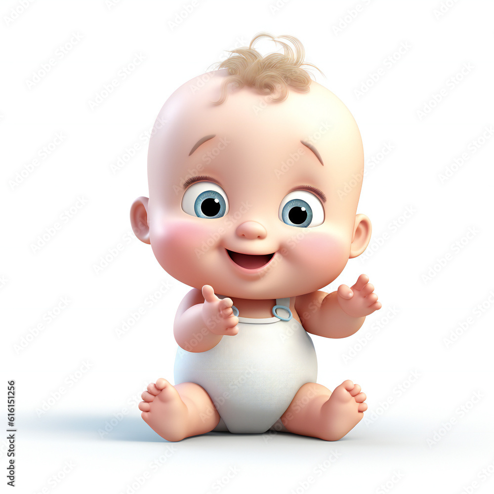 Cute happy 3d baby on isolated background. Generative AI. Cute happy 3d baby on isolated background. Generative AI.