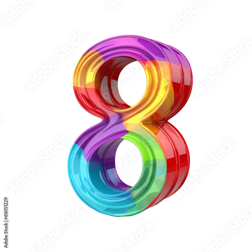Colorful 3d number eight. transparent background. Generative AI.