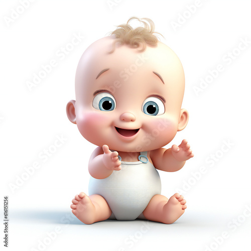 Cute happy 3d baby on isolated background. Generative AI.
