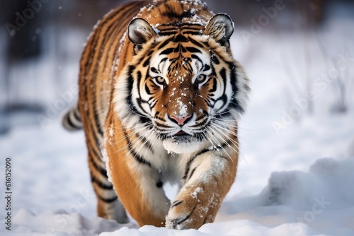A majestic Amur tiger in its natural winter habitat, Generative Ai