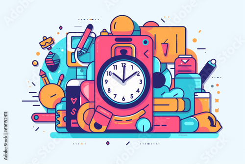 Flat illustration of smartphone with clock
