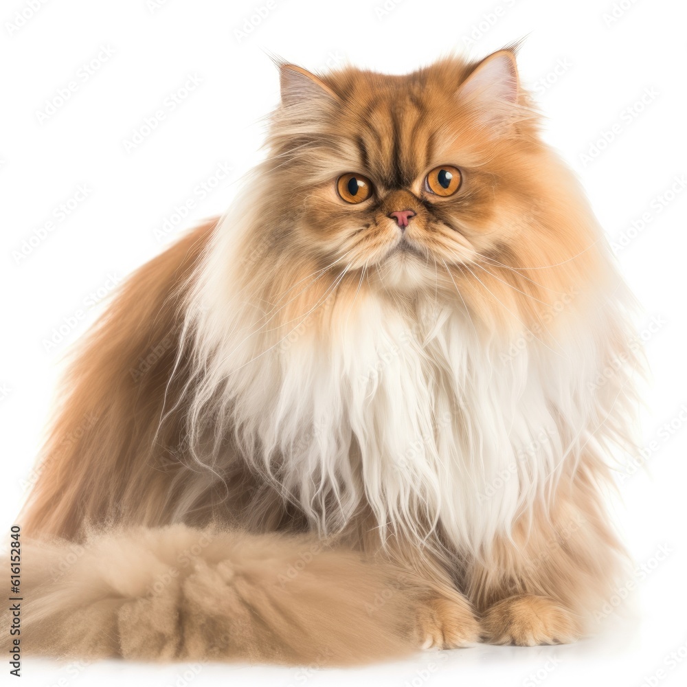 British Semi-Longhair cat cat isolated on white background. Generative AI