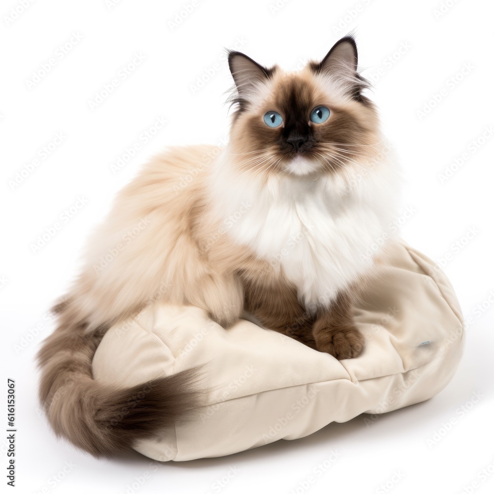 Ragdoll cat cat isolated on white background. Generative AI