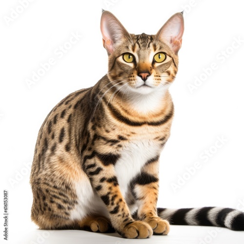 Savannah cat cat isolated on white background. Generative AI