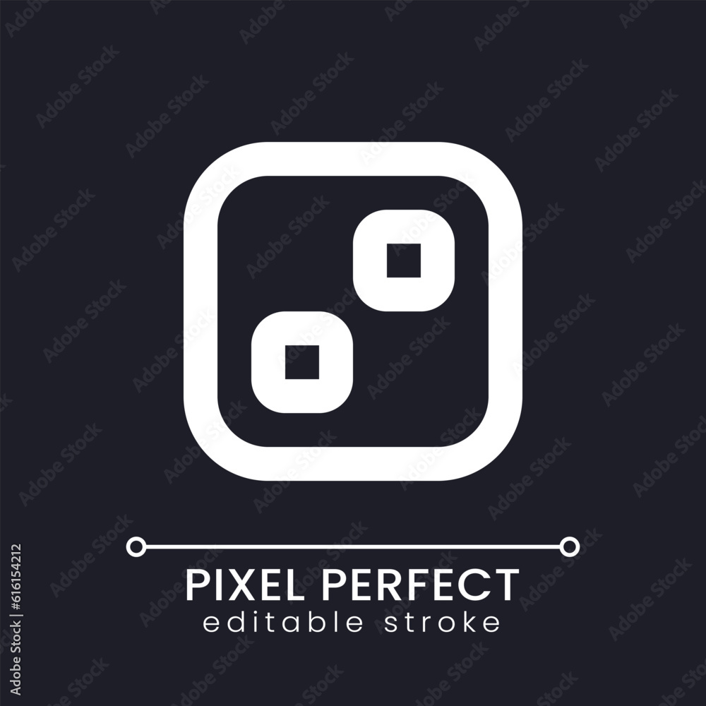 Pixelated transition effect white linear ui icon for dark theme. Filmmaking technology. Video software. Vector line pictogram. Isolated user interface symbol for night mode. Editable stroke Pixelated transition effect white linear ui icon for dark theme. Filmmaking technology. Video software. Vector line pictogram. Isolated user interface symbol for night mode. Editable stroke