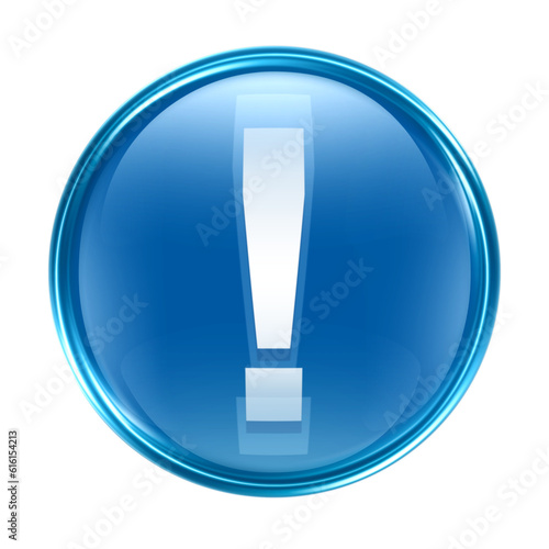 Exclamation symbol icon blue, isolated on white background