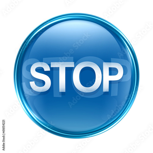 Stop icon blue, isolated on white background