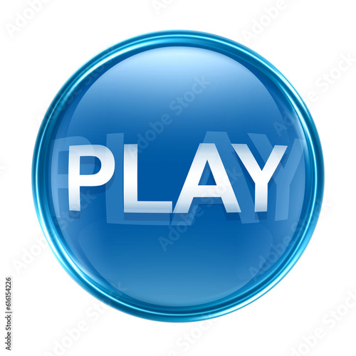 Play icon blue, isolated on white background