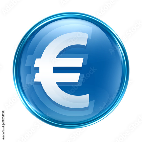 Euro icon blue, isolated on white background