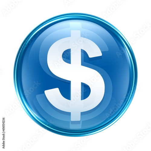 button dollar icon blue, isolated on white background