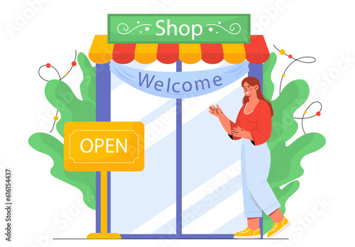 Woman with open shop concept