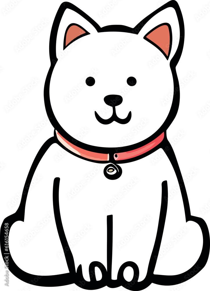 a white dog with a red collar sitting down a white dog with a red collar sitting down