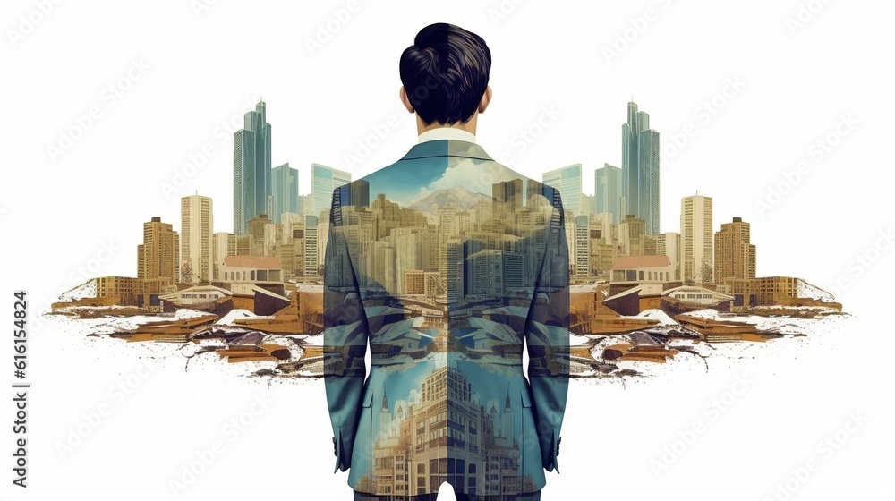 double exposure Businessman and city double exposure Businessman and city