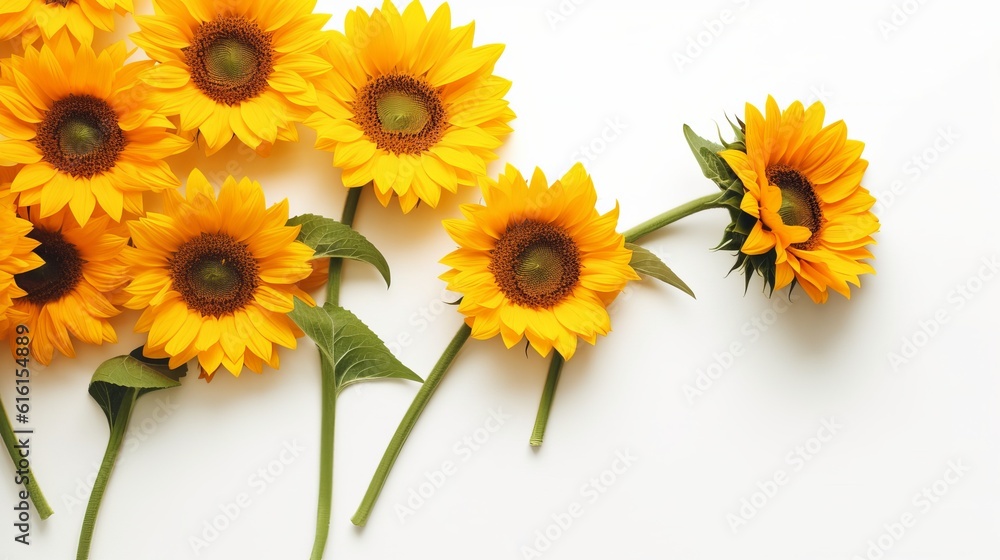 Obraz premium sunflower on white background flat lay