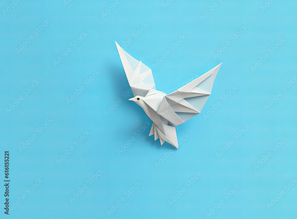 paper white dove on a bright blue background