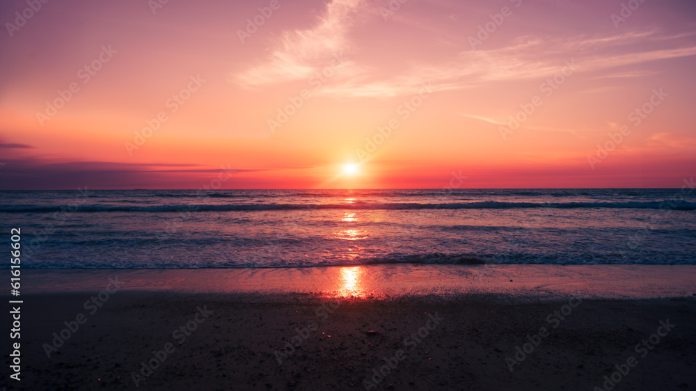 Beautiful sunset tropical summer beach landscape background.