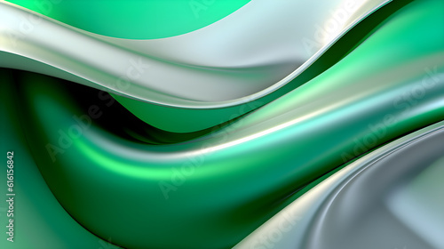 Abstract Waveshape background, green and white fading with silver reflexion photo