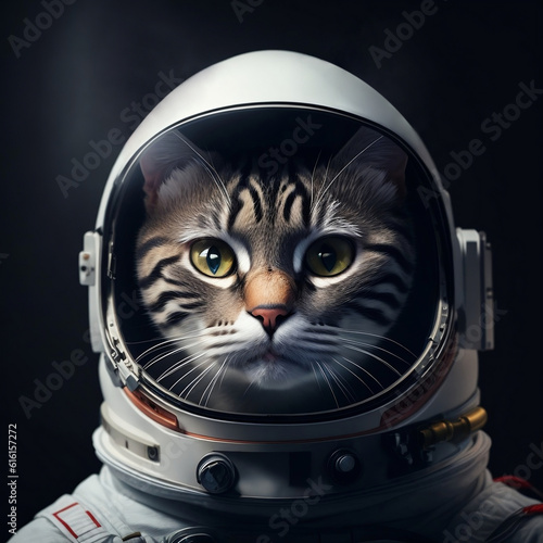 Portrait of a cat wearing an astronaut suit-close up