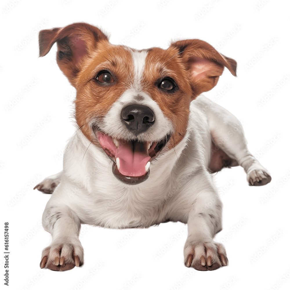 jack russell terrier puppy smiling at the camera, no background