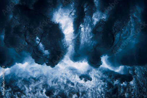 Fototapeta Naklejka Na Ścianę i Meble -  Ocean wave with foam, vortex underwater in transparent sea water.